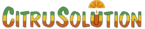 CitruSolution logo with bold, colorful letters in green, orange, and yellow. The letter “O” in “SOLUTION” is stylized with an orange slice graphic above it.