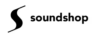 Black stylized “S” shape on the left, followed by the word “soundshop” in bold, lowercase black letters on a light gray background.